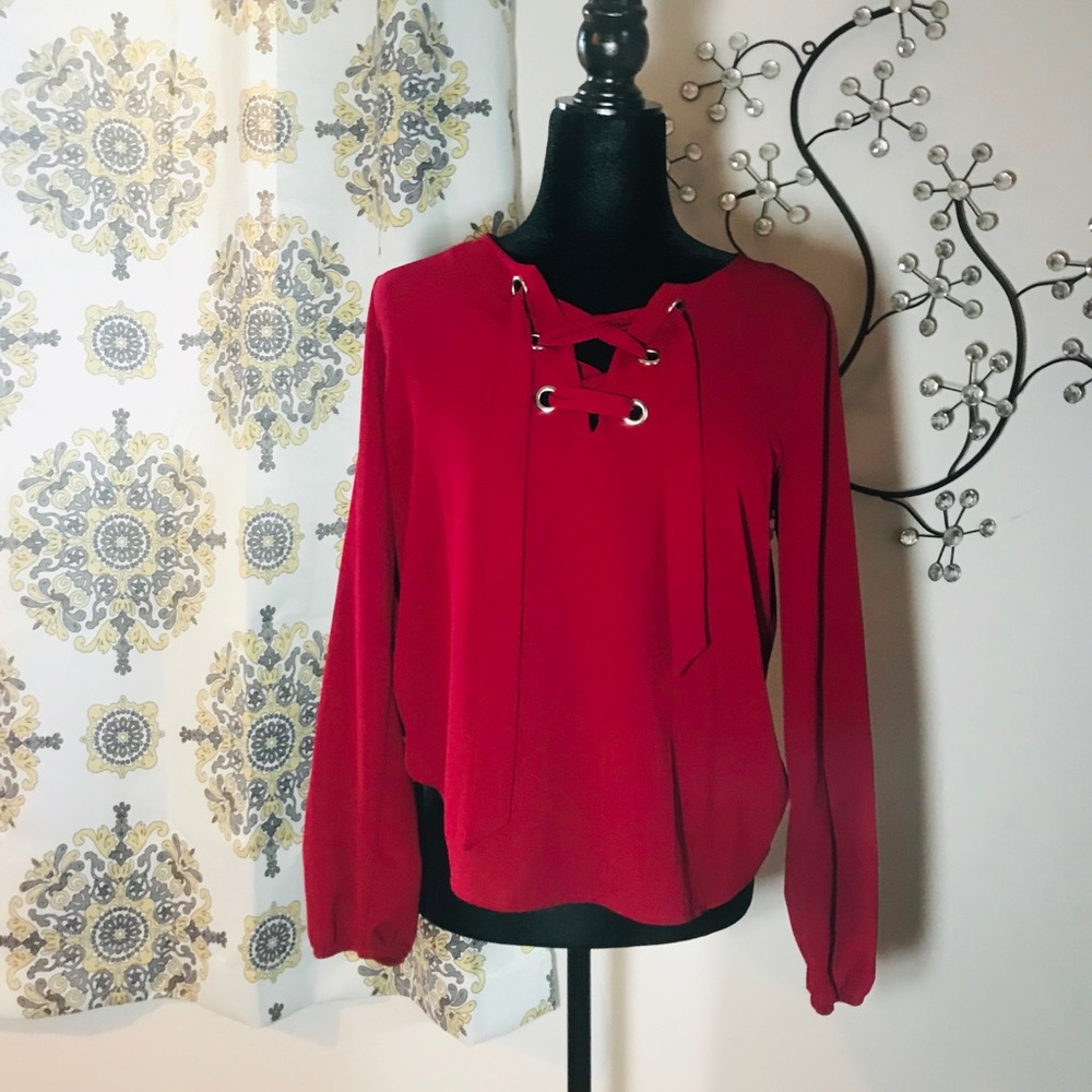 FOREVER 21 Red Sexy Lace Up Blouse